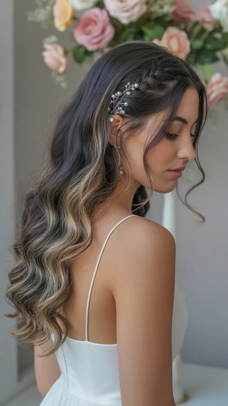 spring wedding hairstyle Soft Hollywood Waves With a Pearl Side Comb