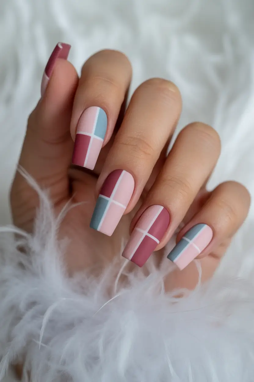 vibrant cute spring nails 2026 Pastel Block Geometry for Modern Spring Playfulness