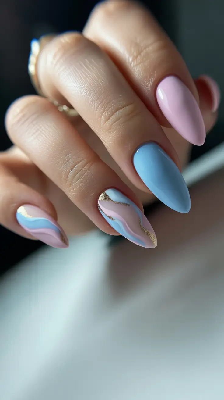 vibrant cute spring nails 2026 Chrome Pearl with Deep Red French Almond Finish