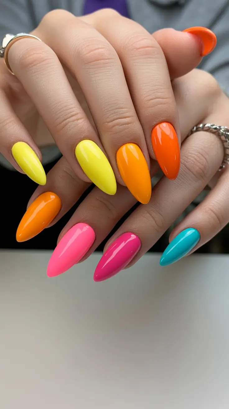 spring almond nails Rainbow Pop Almond Nails Full of Spring Energy