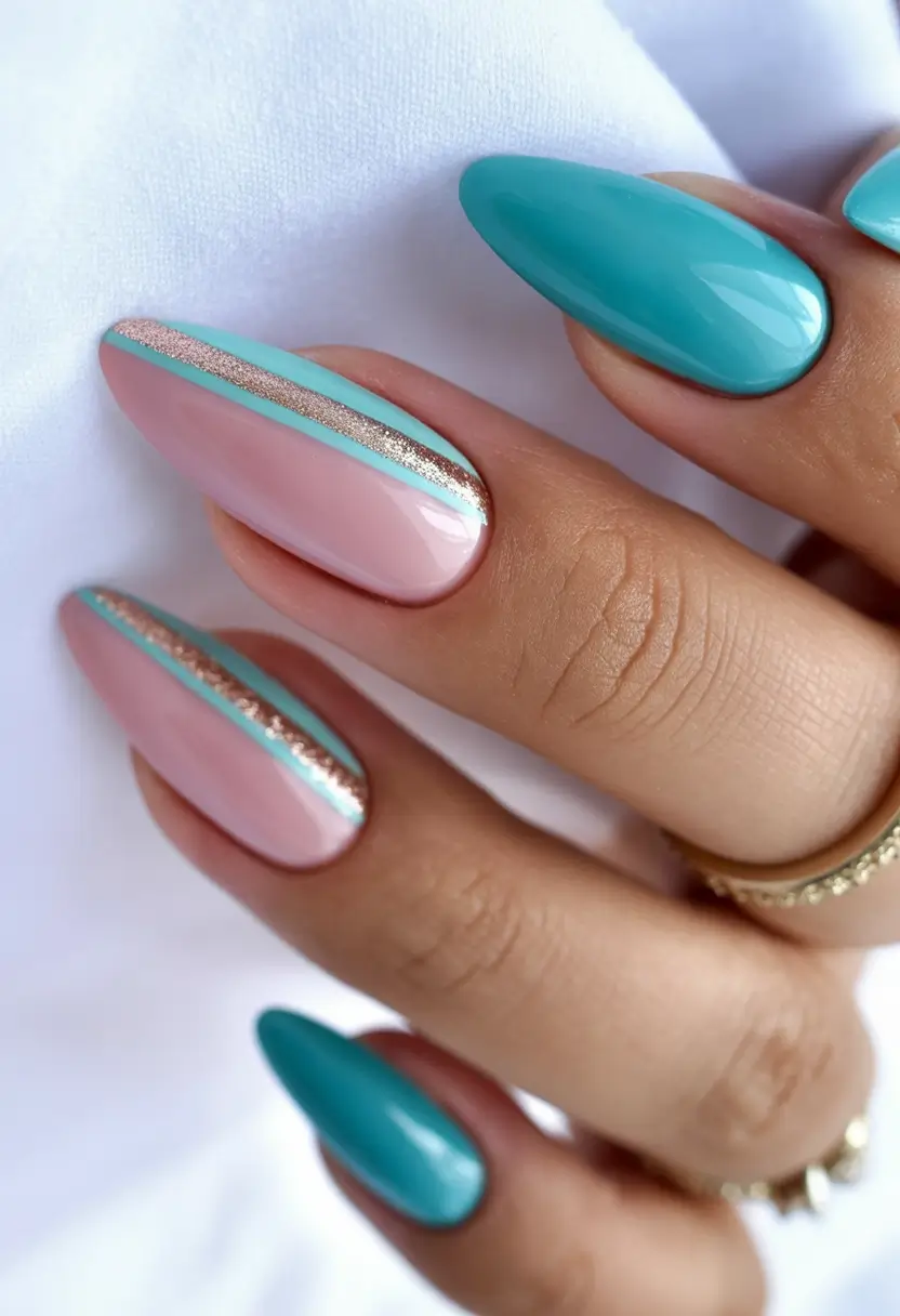 spring almond nails Blue and Mint Minimal Lines for Modern Spring