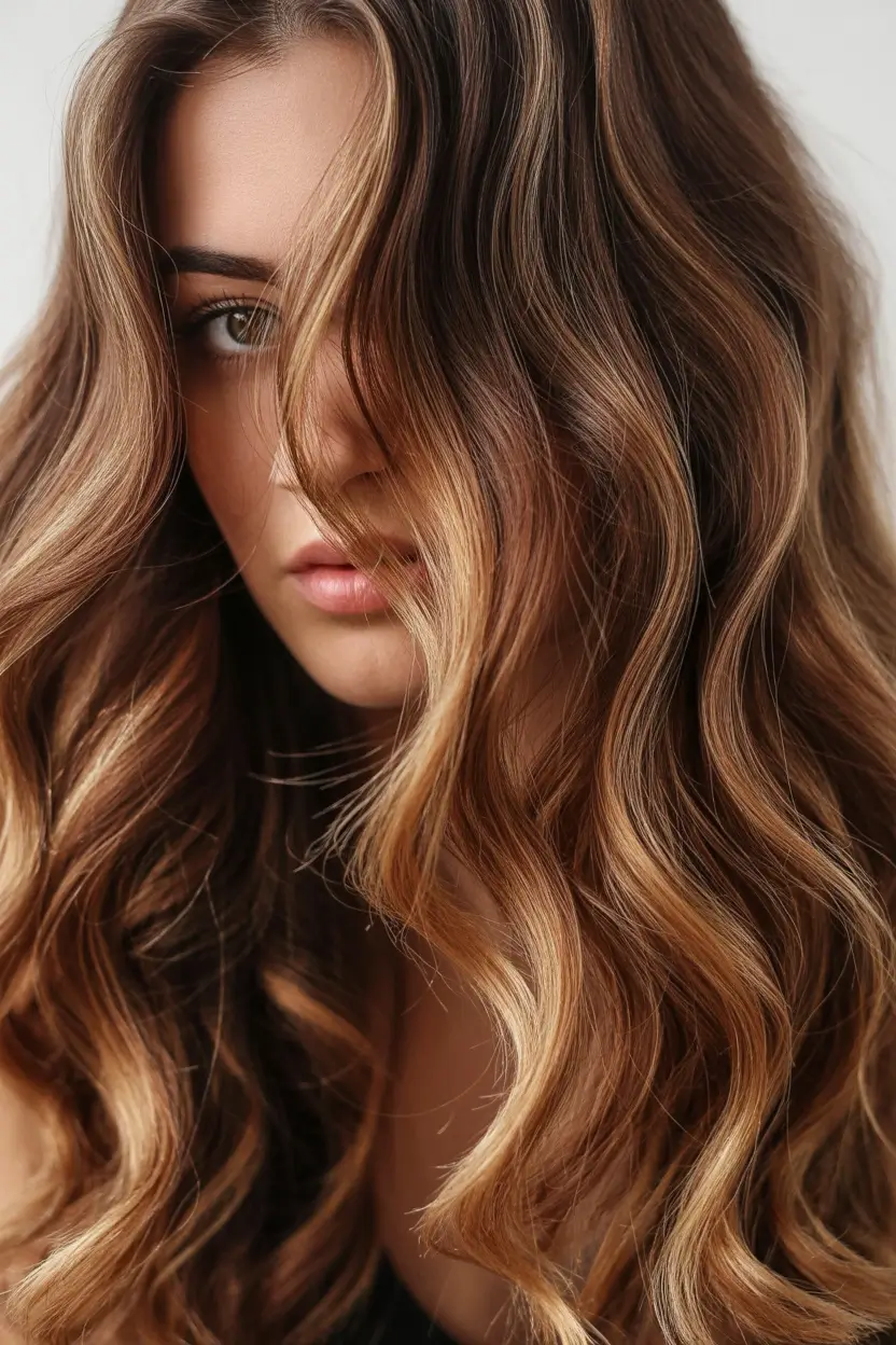 spring caramel hair color Honey Golden Waves With Soft Caramel Dimension