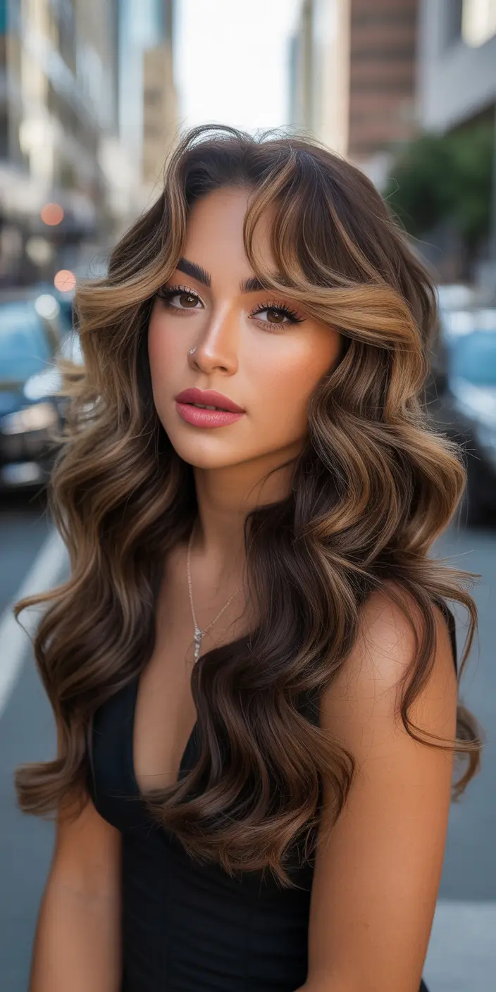 spring caramel hair color Dark Caramel Waves With Honey Golden Face Framing