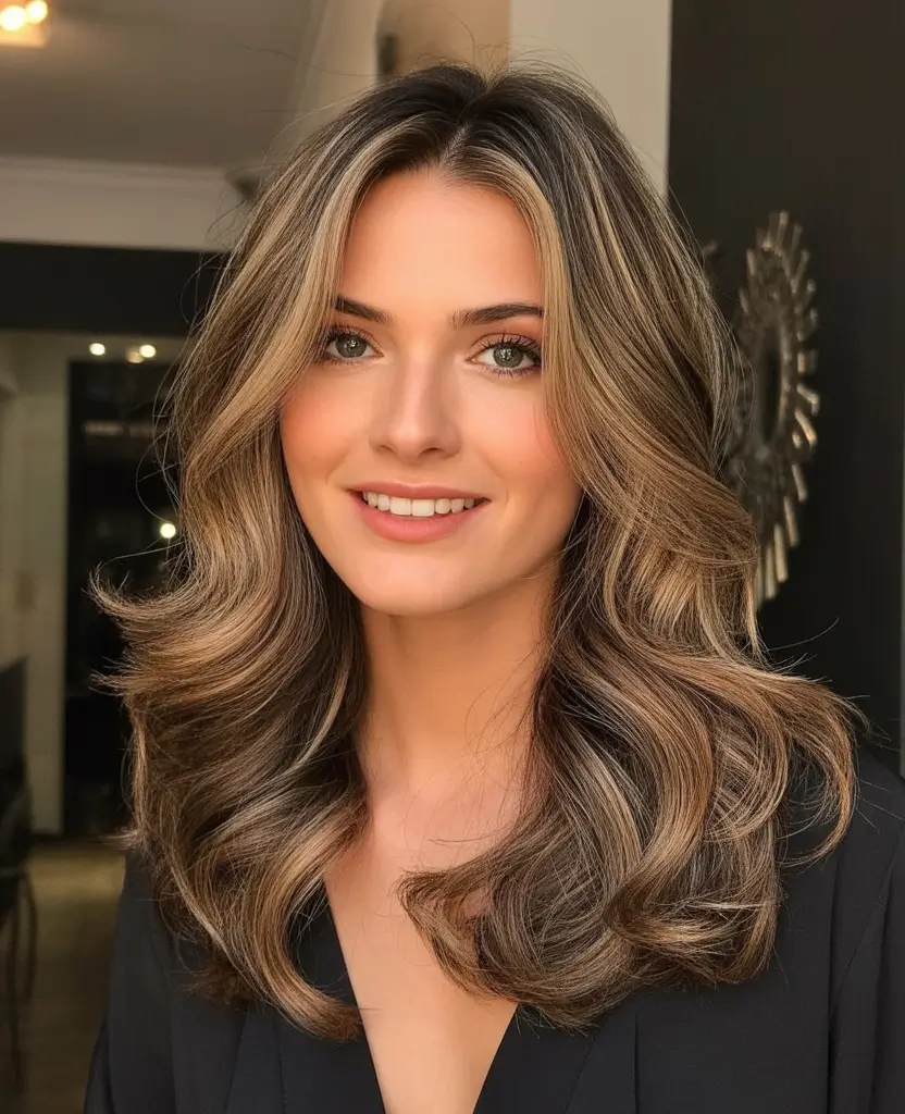spring caramel hair color Soft Brun Caramel Layers With Everyday Volume