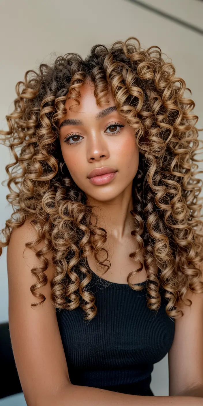 spring caramel hair color Honey Golden Curly Hair Brown With Bold Spring Energy