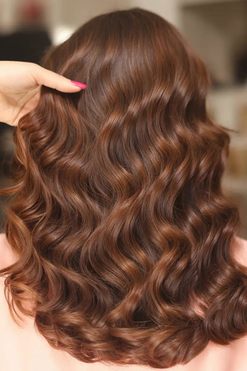 spring caramel hair color Deep Chocolate Caramel Waves With Coffee Shine