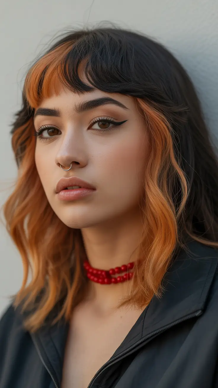 spring hair color warm skin tone Copper Money-Piece On A Dark Bob