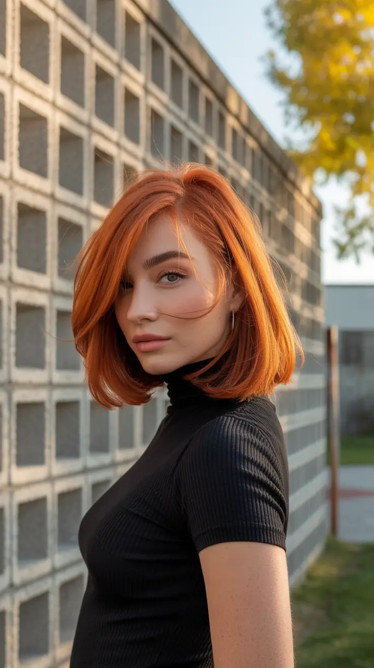 spring hair color warm skin tone Classic Copper Bob With A Springtime Swing