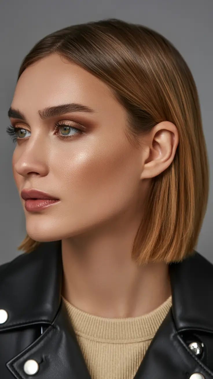 spring hair color warm skin tone Caramel Brunette Bob With Glossy Precision