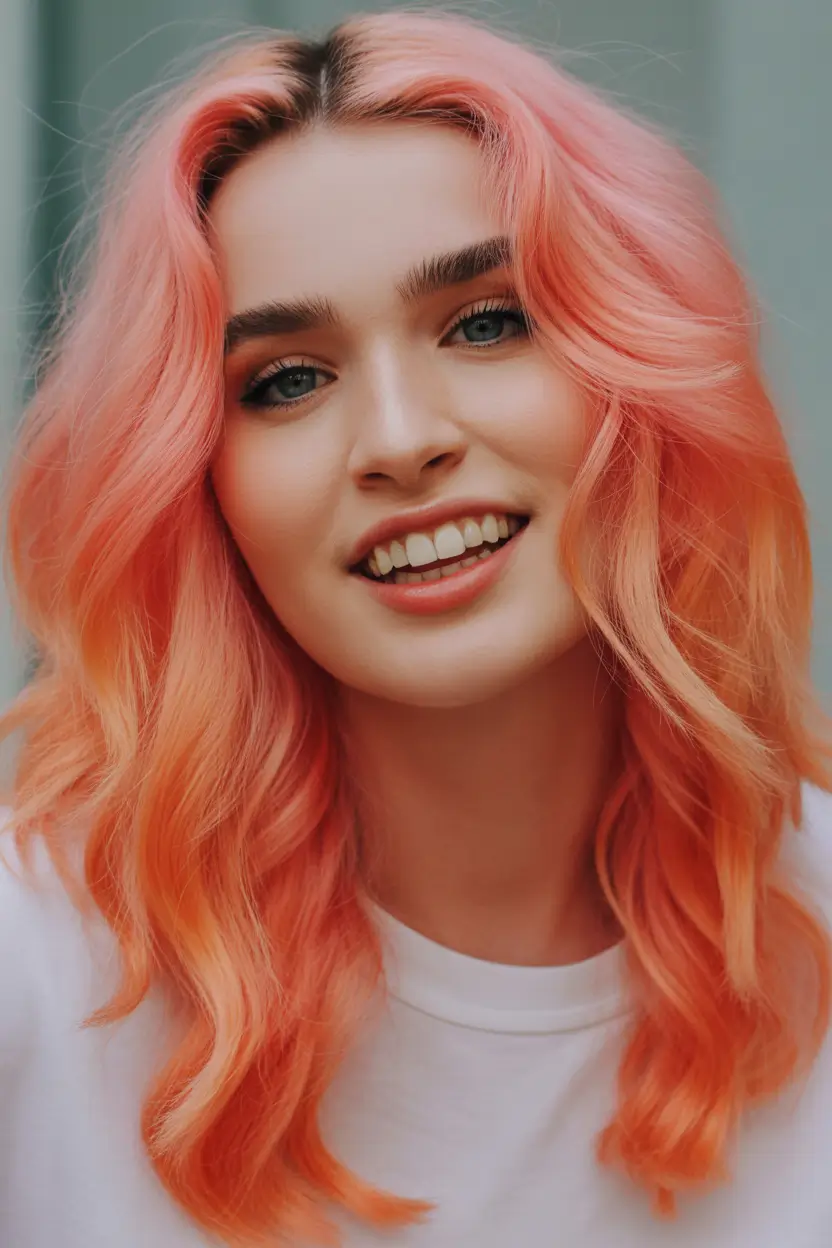 spring hair color warm skin tone Sunlit Copper Peach Waves