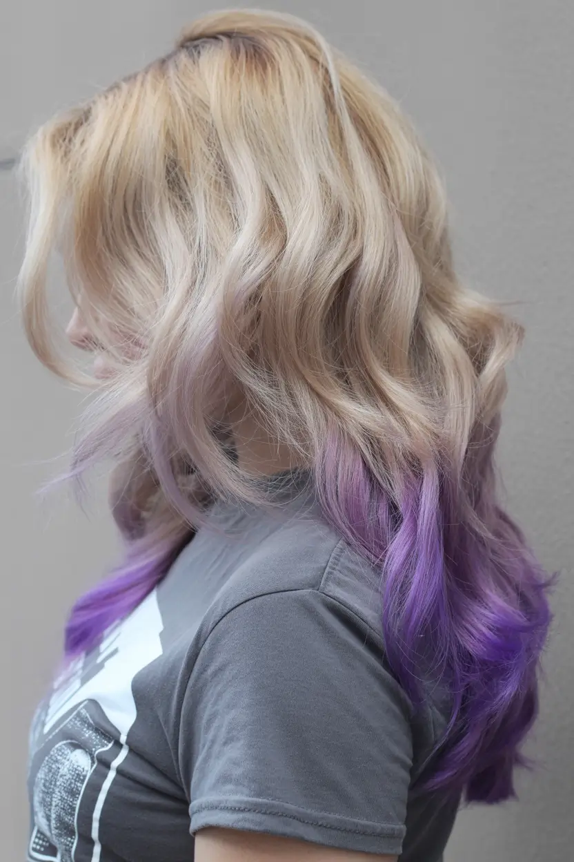 spring hair color warm skin tone Vanilla Blonde With Violet Dip Ends