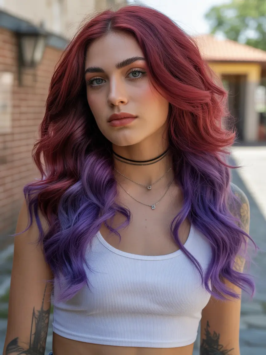 spring hair color warm skin tone Cherry Red With Soft Lavender Undercurrent