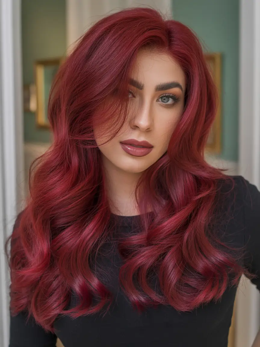 spring hair color warm skin tone Deep Wine Red With Golden Softness
