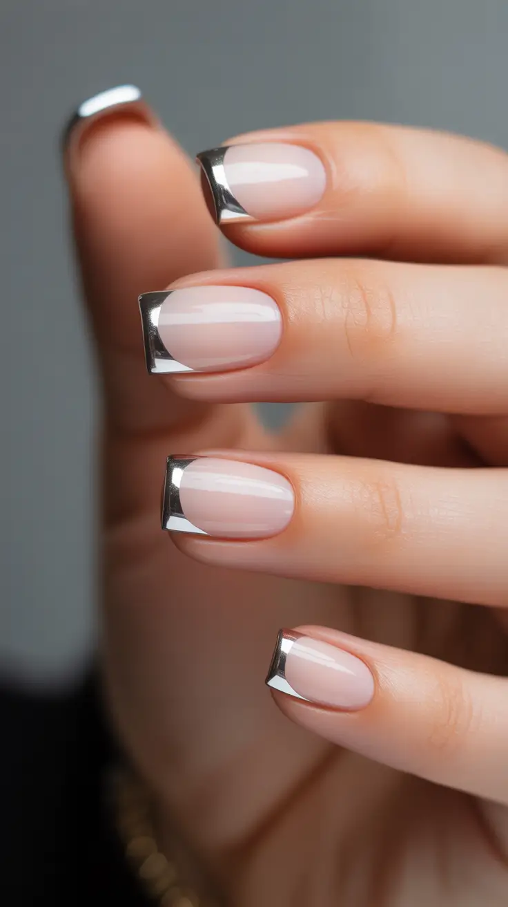 spring short nails Modern Chrome French Elegance