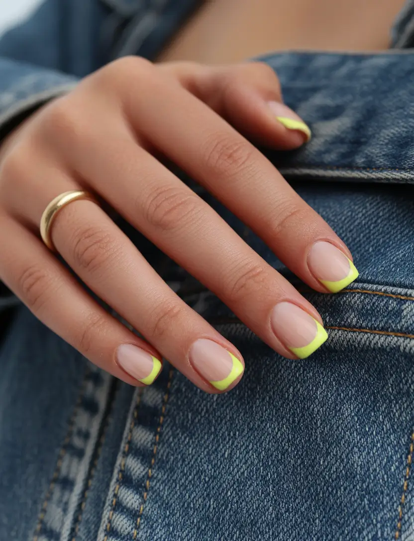 spring short nails Neon Lime Modern French Refresh