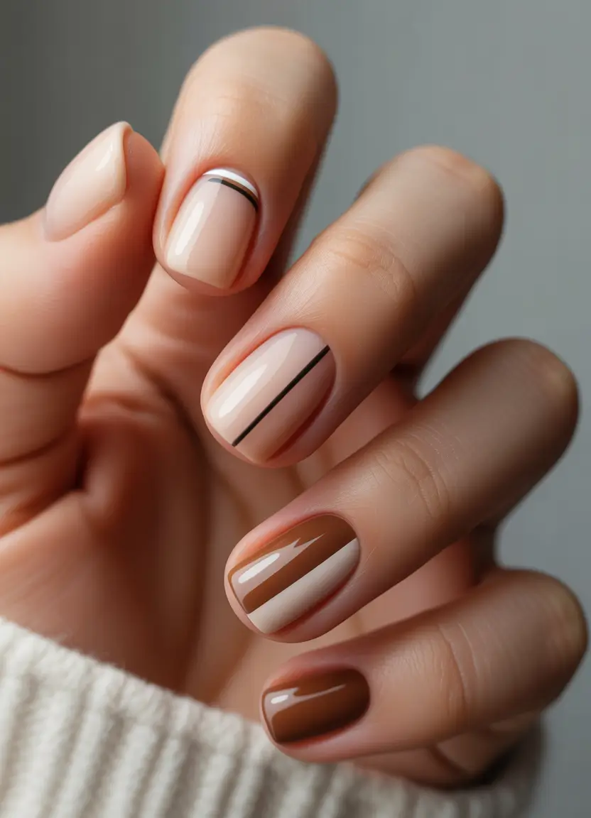 spring short nails Neutral Graphic Lines And Modern Contrast