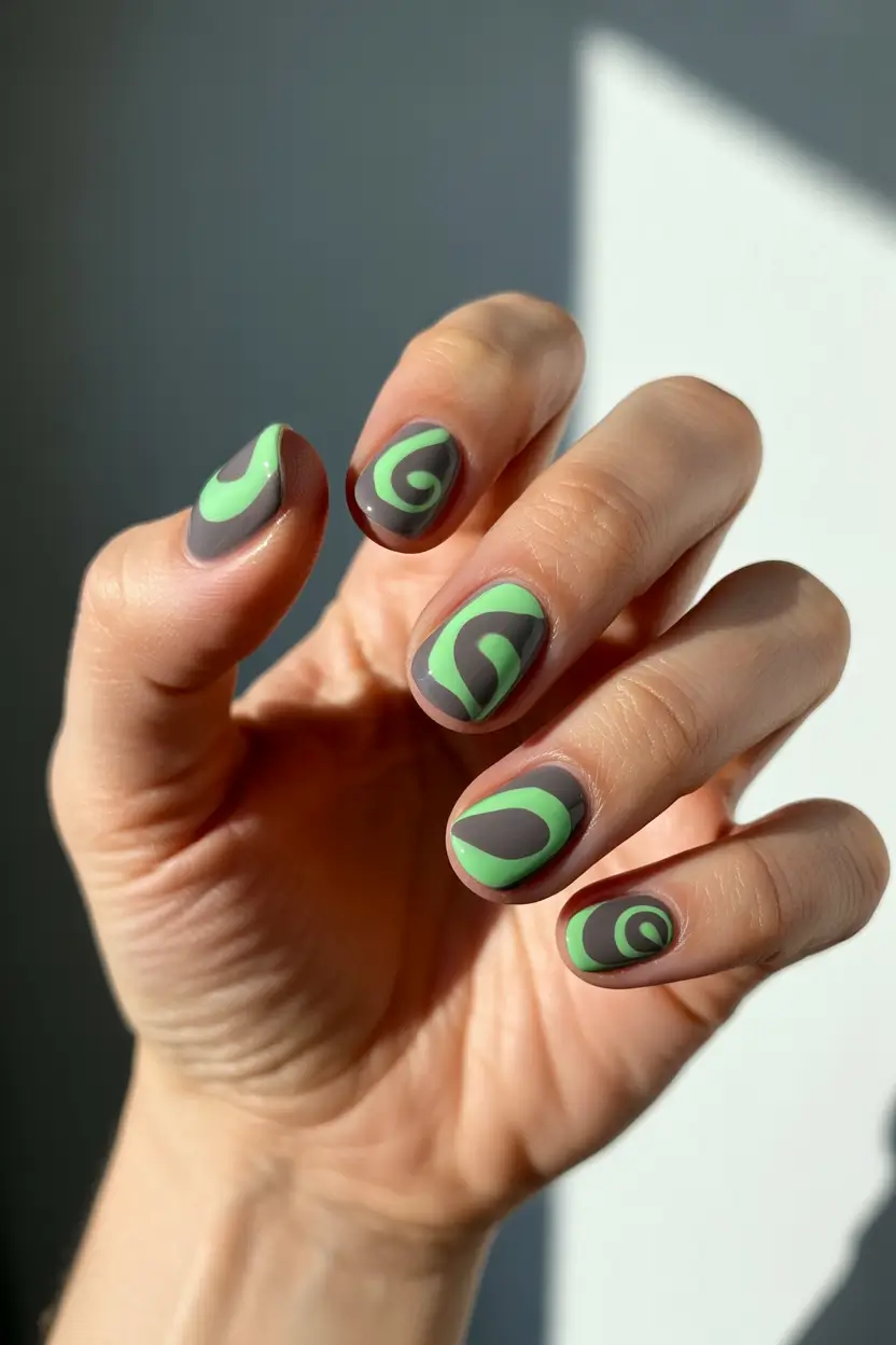 spring short nails Olive And Mint Swirl Statement