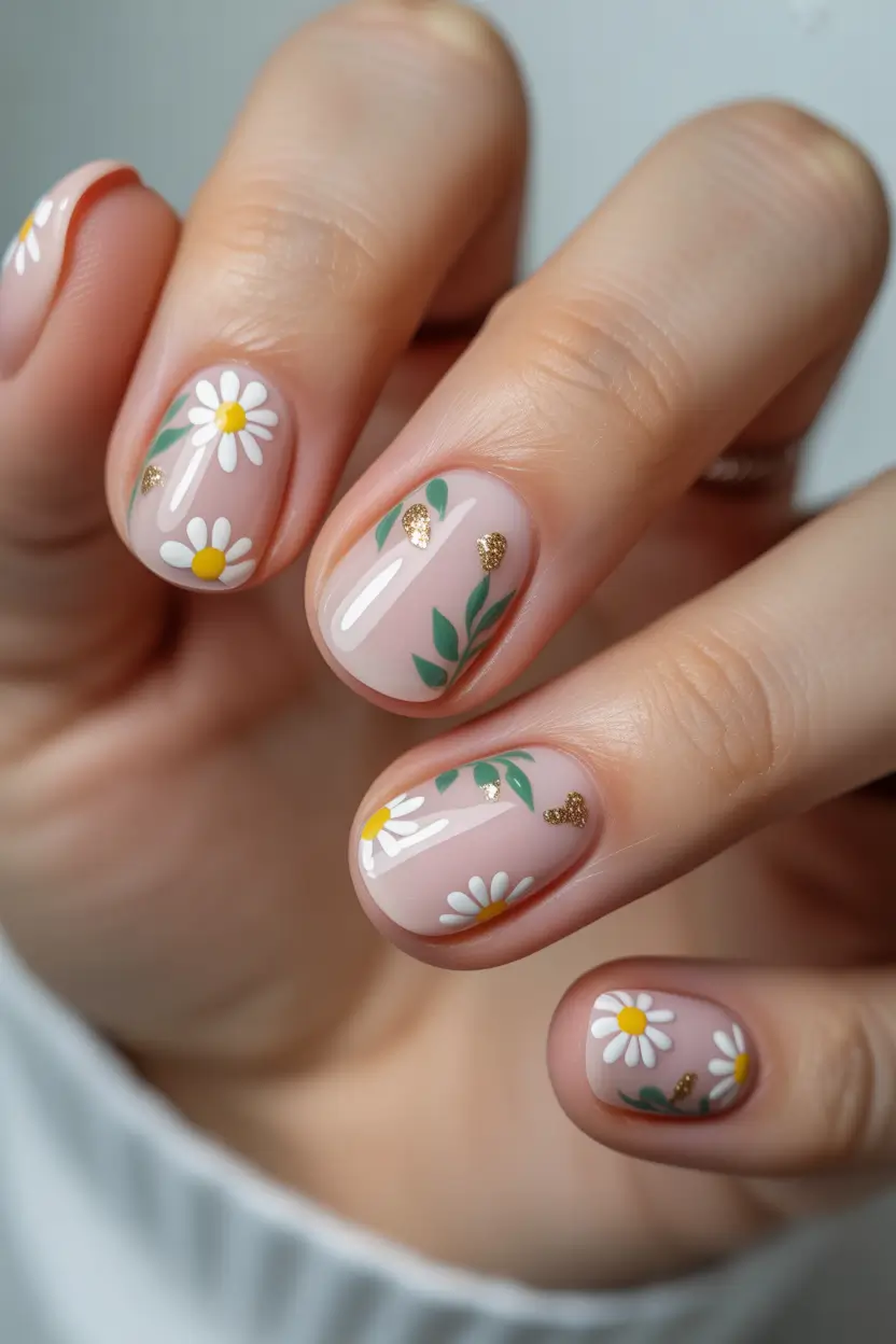 spring short nails Delicate Daisy Garden Nails