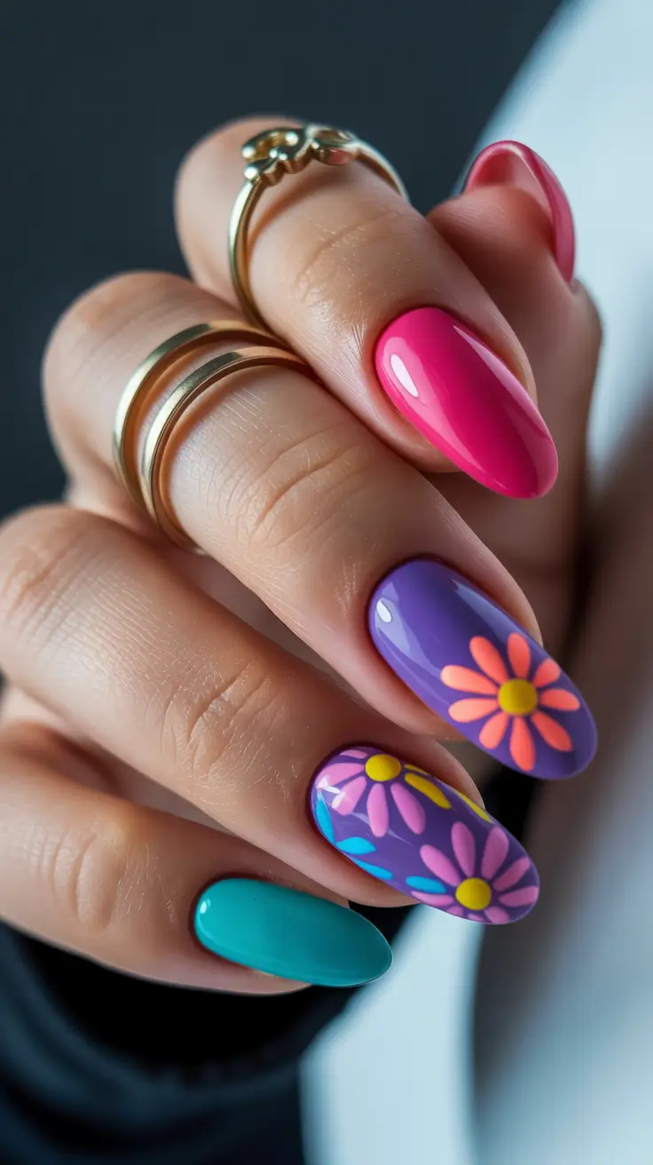 trendy spring nails Playful florals with a graphic twist