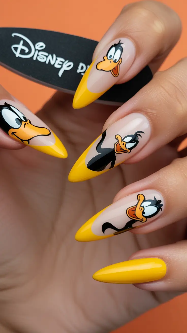 trendy spring nails Playful cartoon pop art in sunshine tones