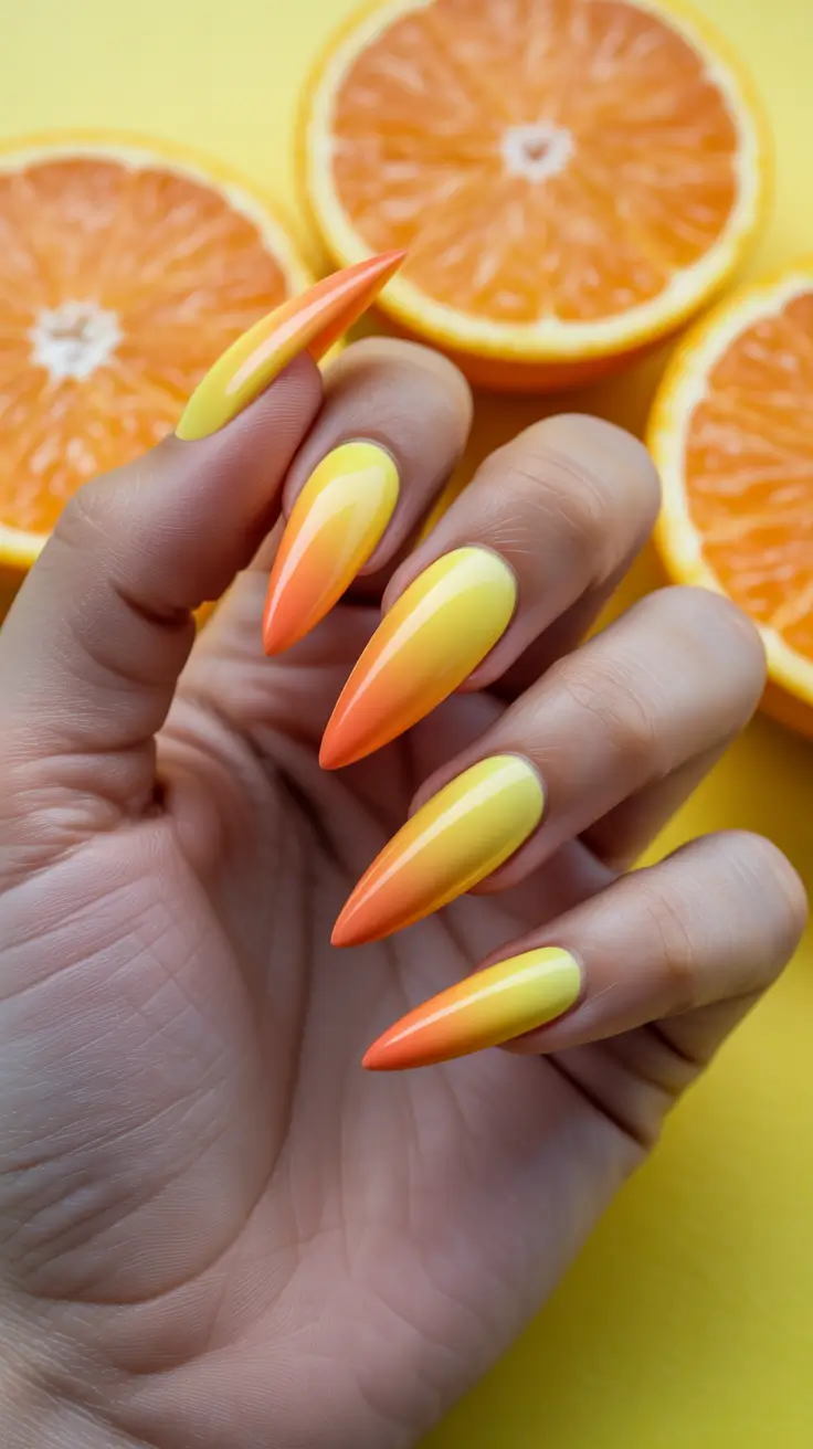 trendy spring nails Citrus ombre in glowing sunset tones