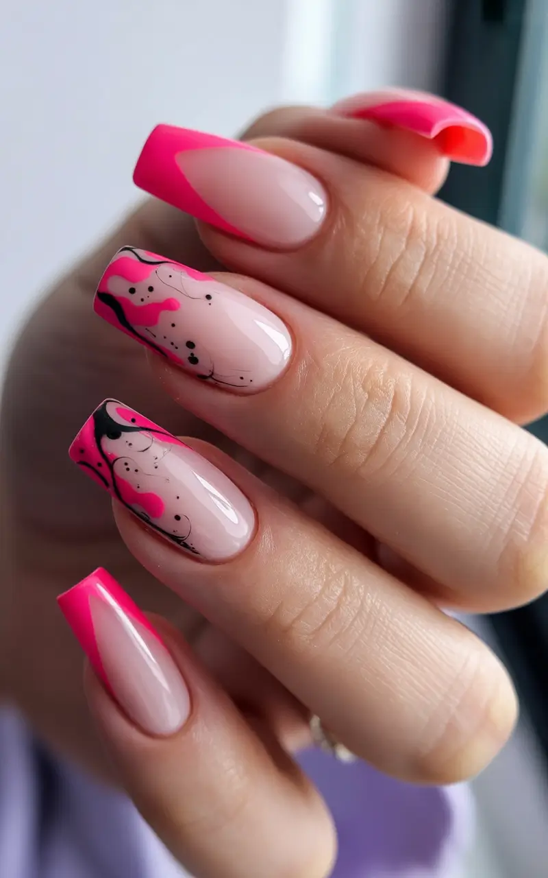 trendy spring nails Hot pink abstract accents with modern edges