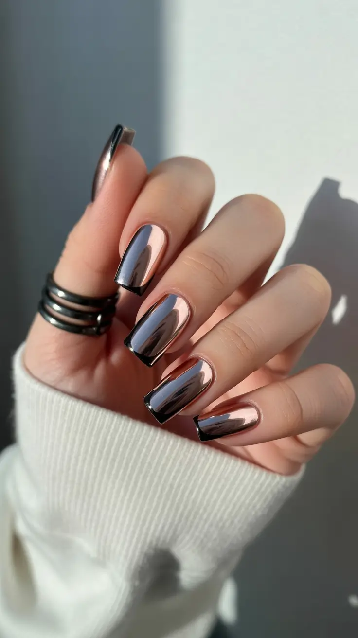 trendy spring nails Mirror chrome with a modern edge