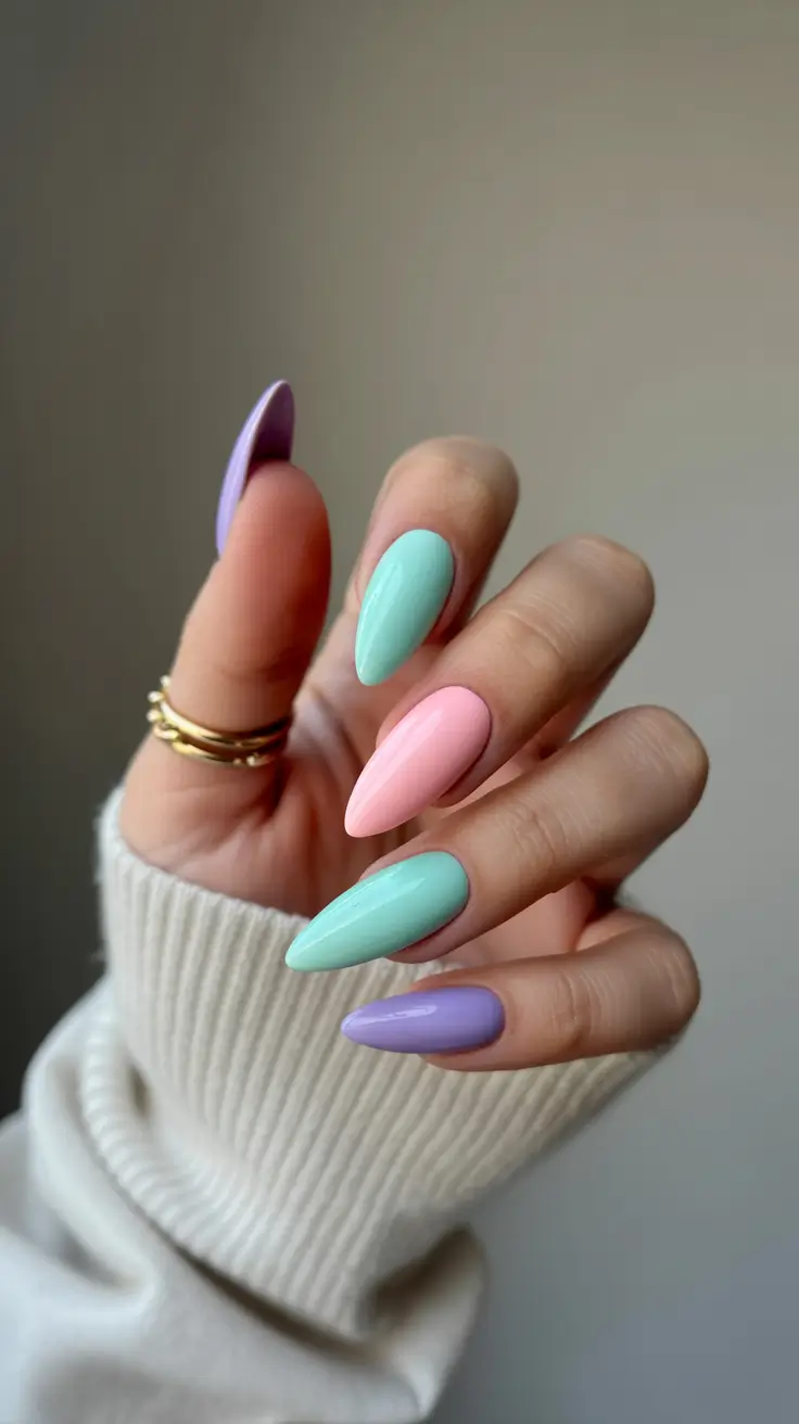 trendy spring nails Pastel harmony in modern almond lengths