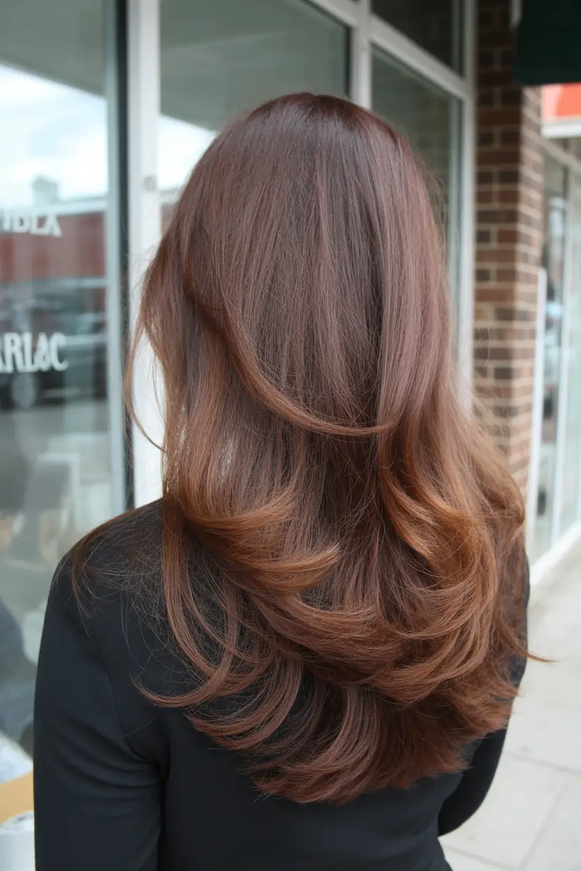 spring brown hair color Deep Mocha Brown Layers With Subtle Warm Shine