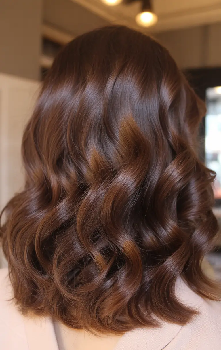 spring brown hair color Deep Cocoa Brown Waves With Glossy Spring Richness