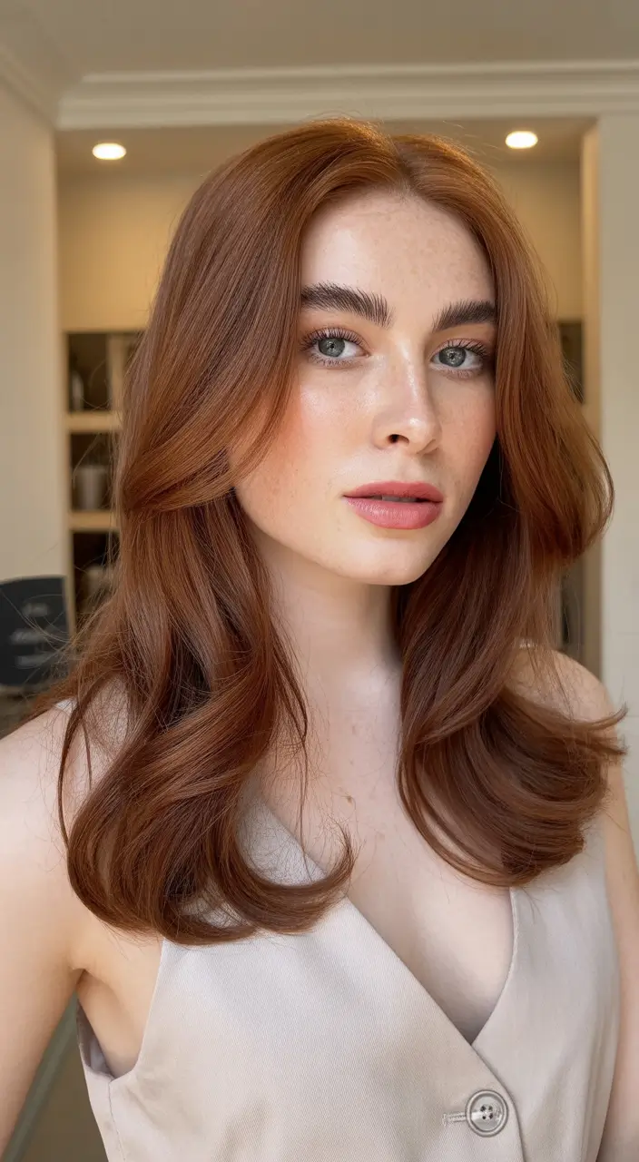 spring brown hair color Warm Coppery Brown Layers For A Fresh Seasonal Shift