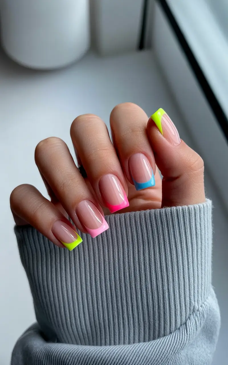 21 April nails colours 2026 Neon Micro French Tips That Feel Fresh for April