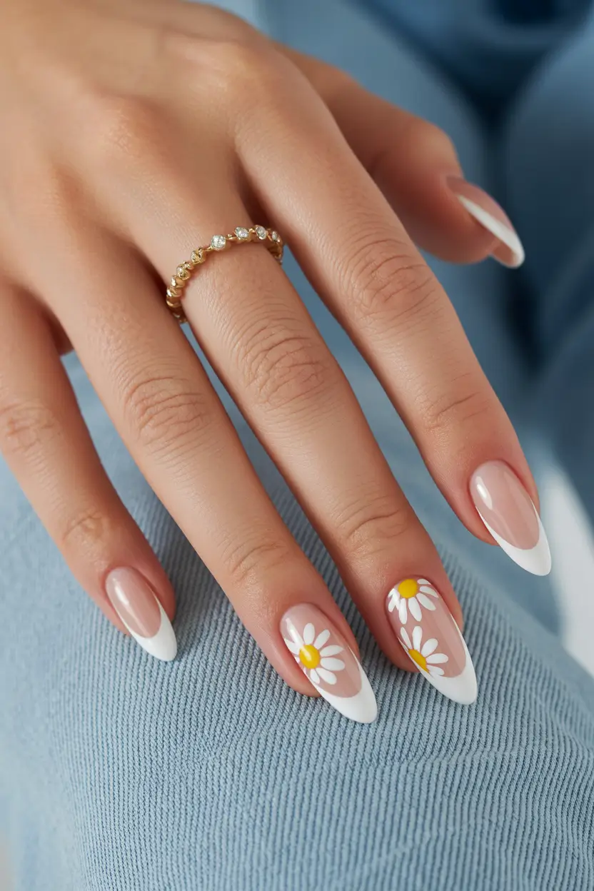 21 April nails ideas 2026 Delicate Daisy French Tips For Easter Inspired Nails