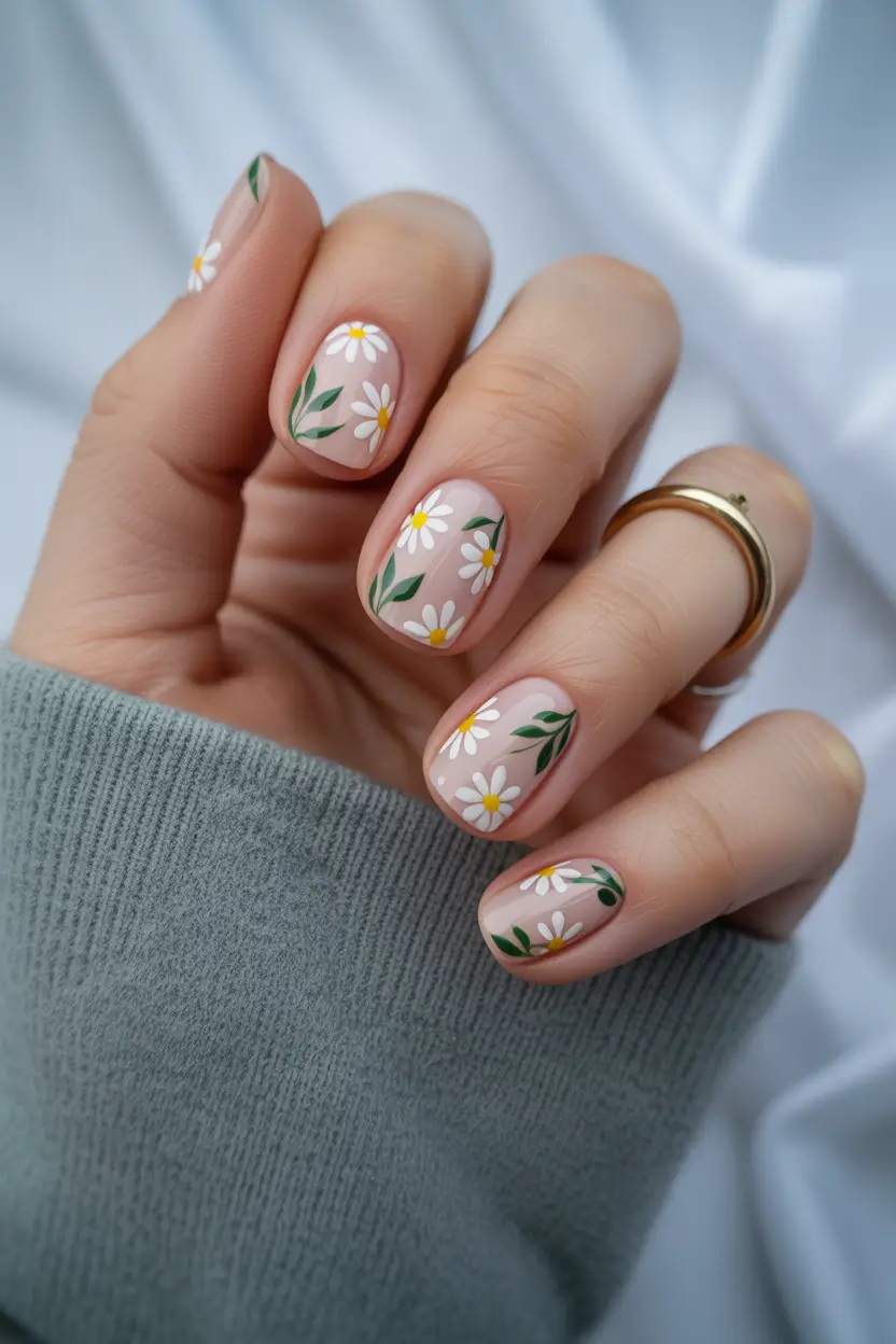 21 April nails ideas 2026 Minimal Daisy Garden Nails For Soft Natural Inspo