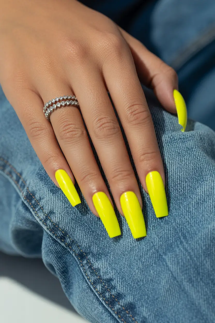 21 April nails ideas 2026 High Voltage Neon Yellow For Fearless Spring Style