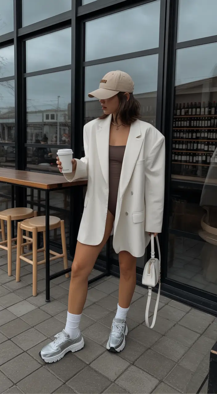 April outfits ideas 2026 Minimal Neutral Blazer Look for Cool Coffee Runs