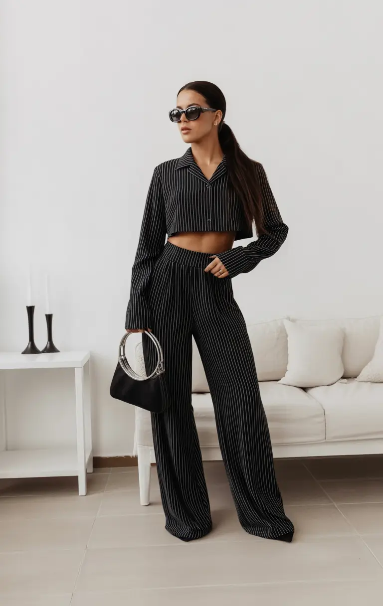 April outfits ideas 2026 Pinstripe Two Piece Set for Effortless Power Dressing
