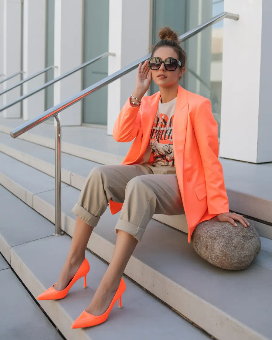 April outfits ideas 2026 Bright Coral Blazer Look That Instantly Wakes Up Spring Style