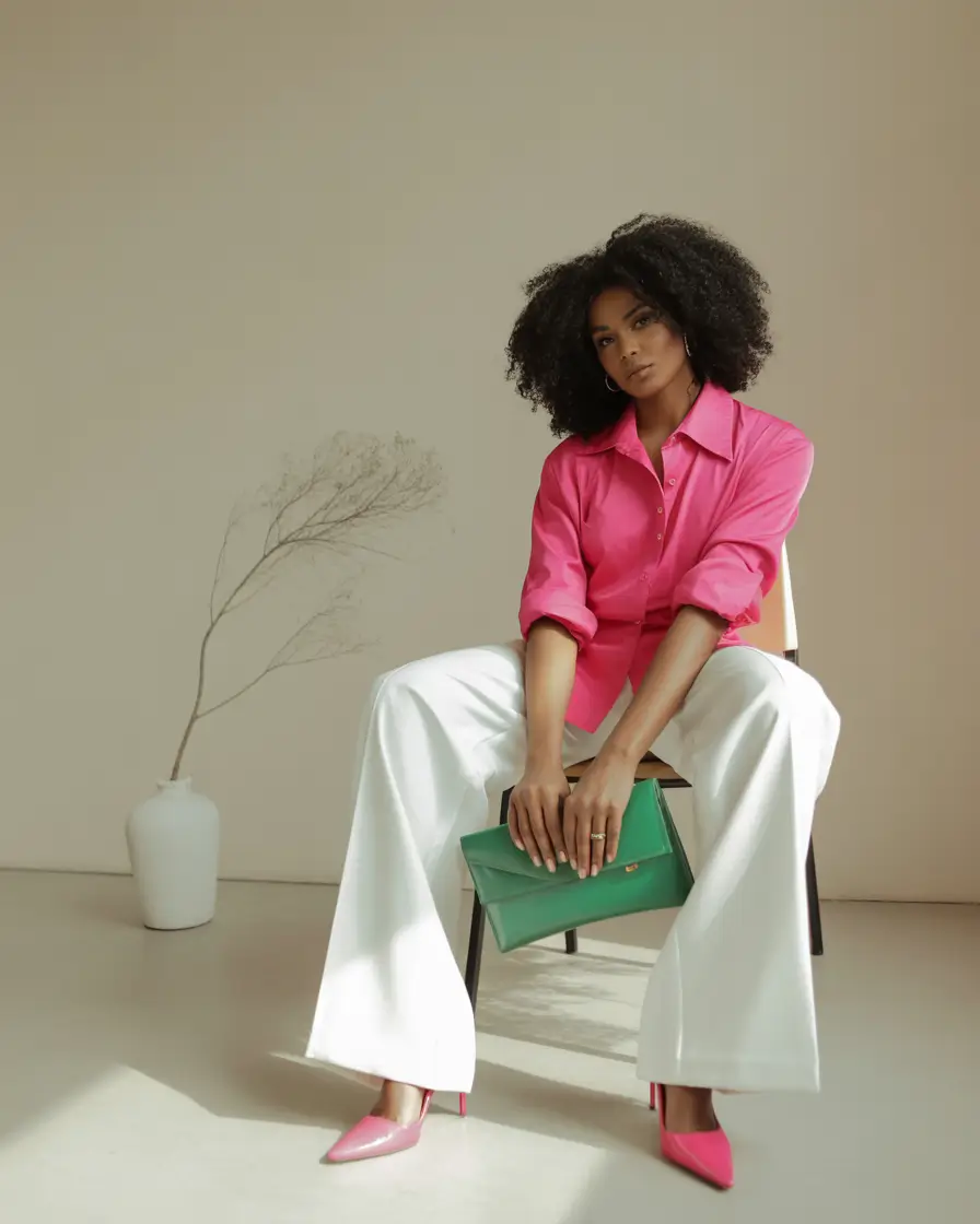 April outfits ideas 2026 Colorful Shirt and Wide Pants for Modern Spring Sophistication