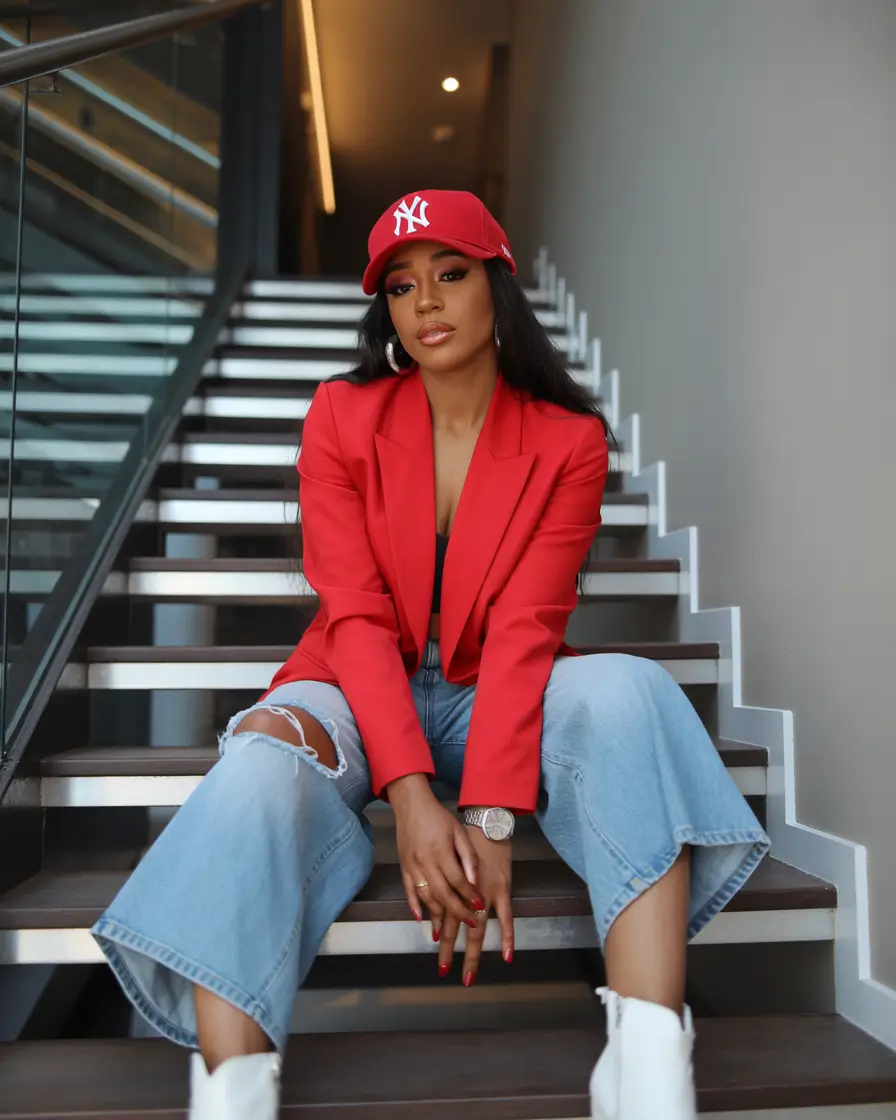 April outfits ideas 2026 Sporty Red Blazer Look for Effortless Urban Style