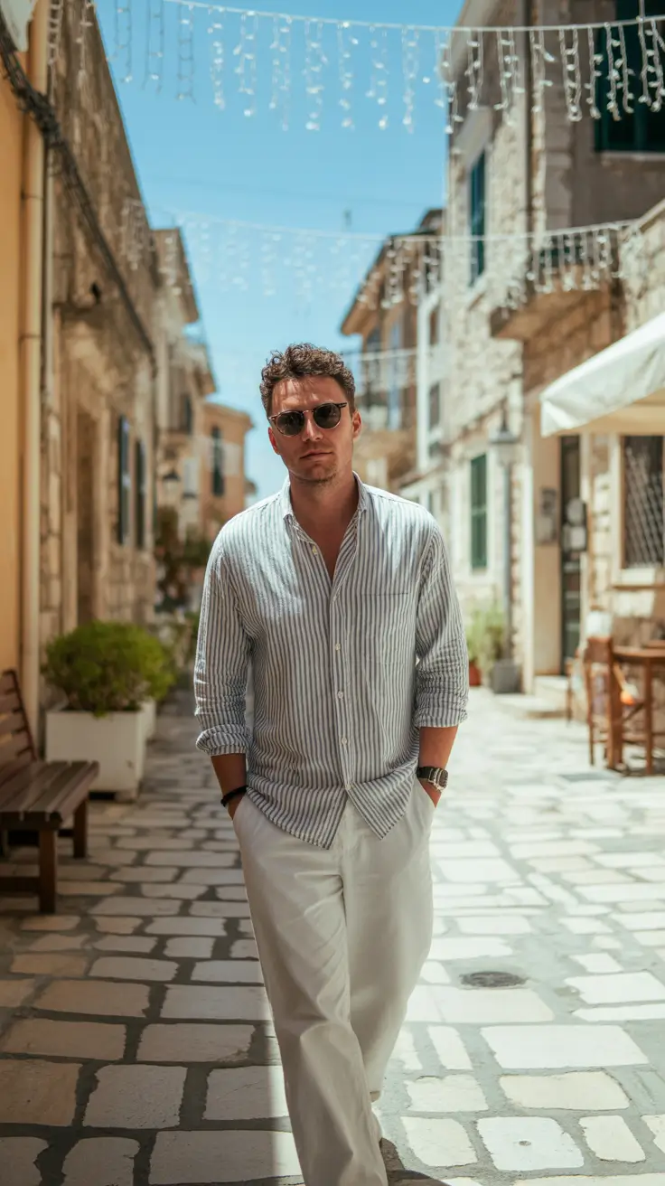 Casual summer outfits men 2026 Classic Striped Shirt With European Summer Ease