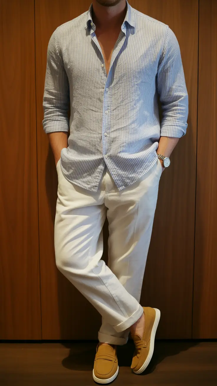 Casual summer outfits men 2026 Striped Shirt Refinement With Modern Summer Tailoring