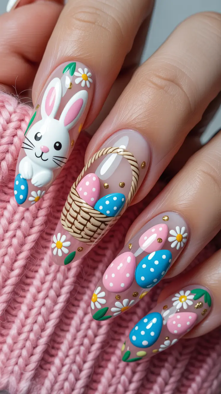cute easter nail art ideas 2026 Decorated Easter Basket And Egg Nail Art