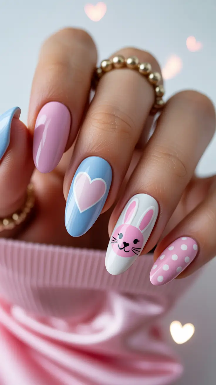 cute easter nail art ideas 2026 Soft Pastel Bunny Love Nails