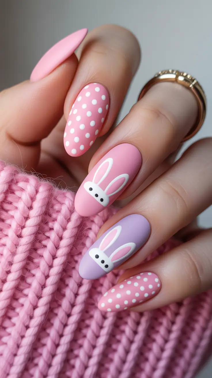 cute easter nail art ideas 2026 Soft Bunny Ear Polka Dot Easter Nails