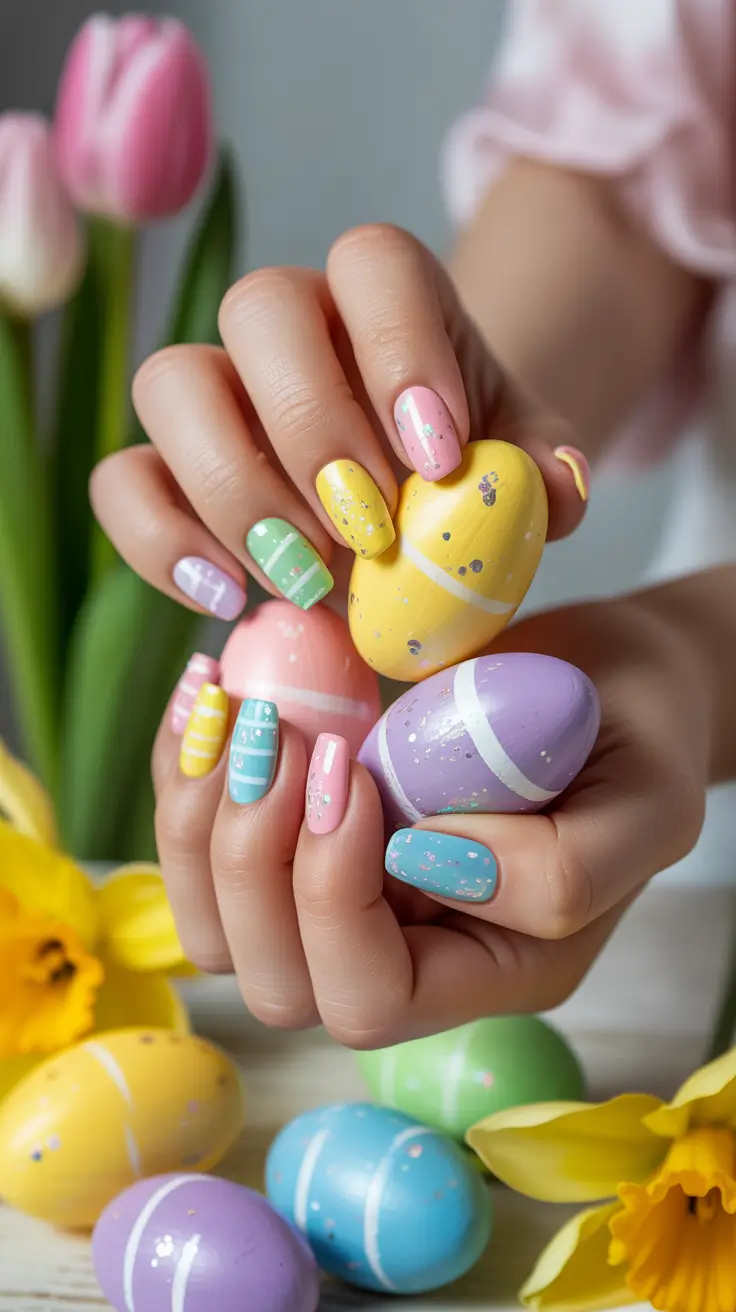 cute easter nail art ideas 2026 Pastel Egg Inspired Easter Nail Art