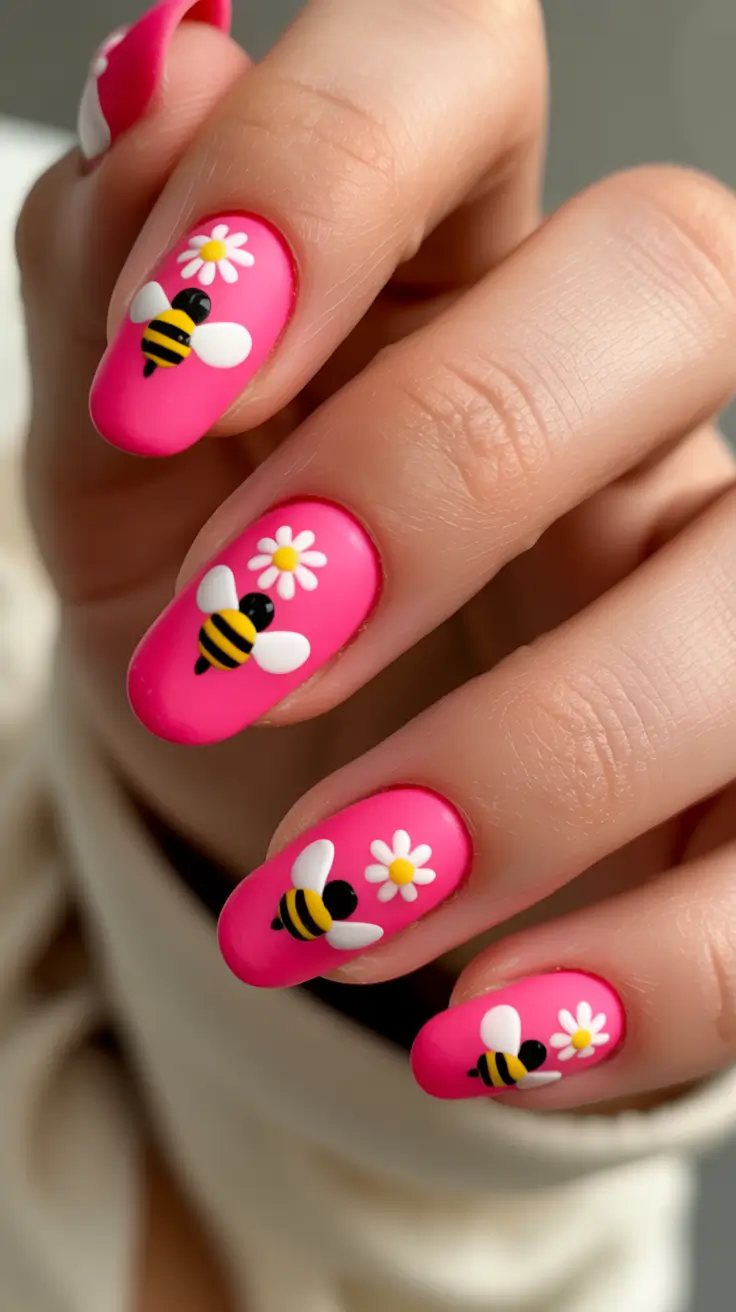 cute easter nail art ideas 2026 Bright Spring Bee And Daisy Nails