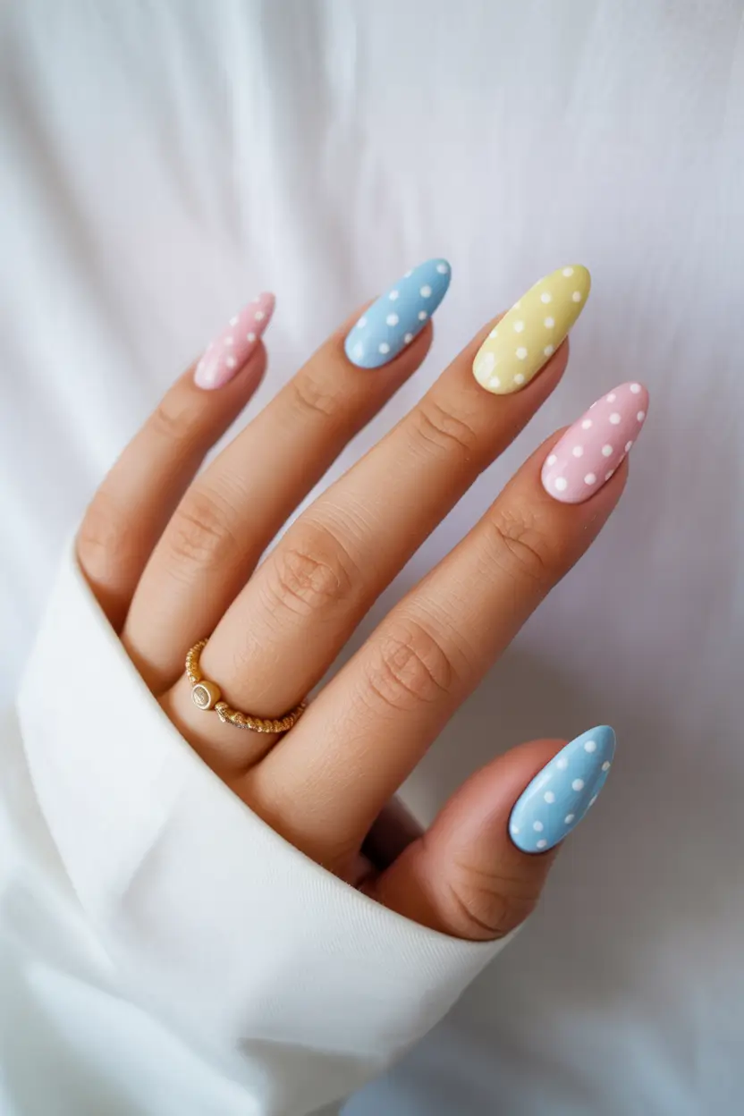 cute easter nail art ideas 2026 Soft Polka Dot Pastel Easter Nails