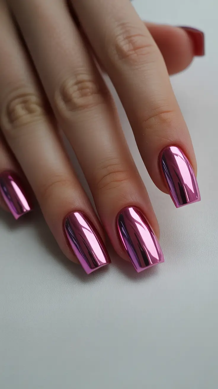 spring pink chrome nails Classic Bubblegum Mirror Chrome Elegance