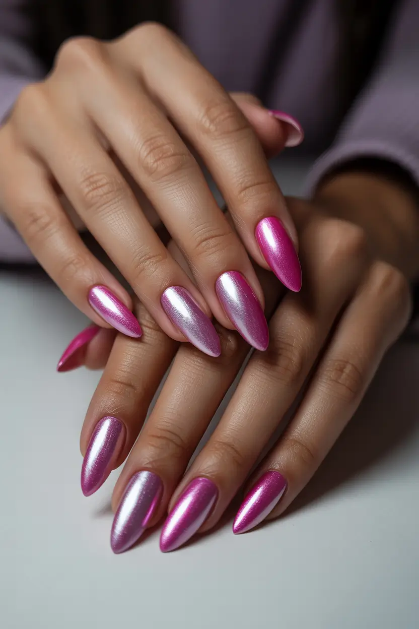 spring pink chrome nails Mixed Pink Chrome Shades for Modern Spring Inspo